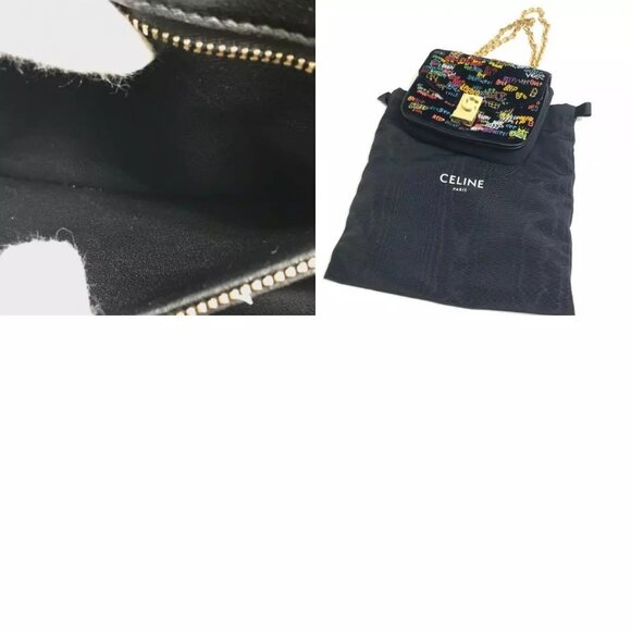 CELINE Small C Multi Beaded Chain Shoulder Bag suede Black x Multicolore - Picture 13 of 13